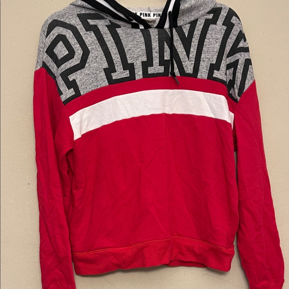 Victoria's Secret Red and Gray Color Block Hoodie
